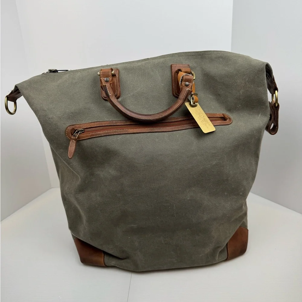 VTG Canvas Leather Trim Filson Style Duffle Bag Rugged Distressed Stained READ